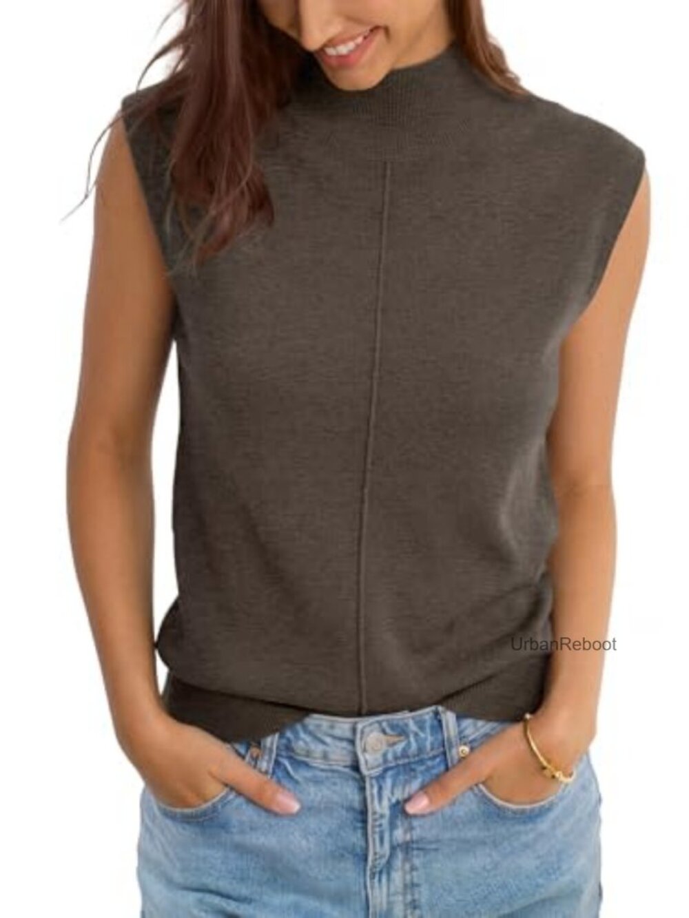 Wool Blend Mock Neck Tank Top Sleeveless Sweater Vest